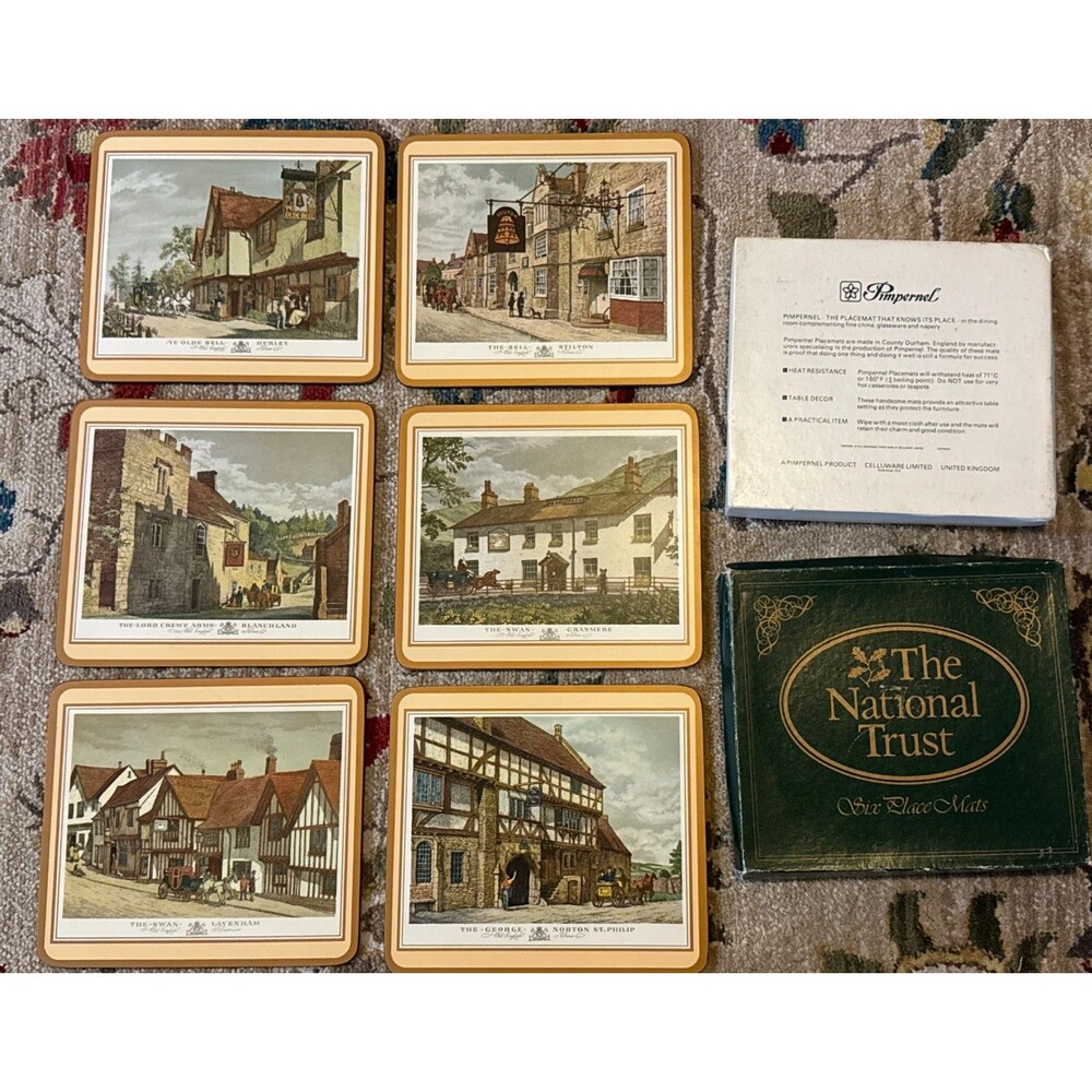 Pimpernel Place Mats -Old English Inns Cork Backs 9" x 12" Set Of 6 See Pictures